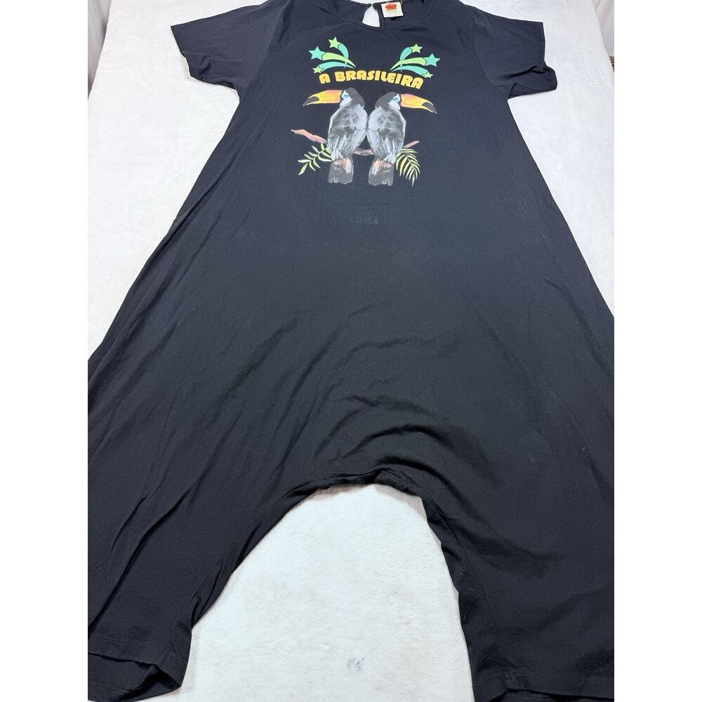 FARM Rio A Brasileira Toucan Drop Crotch Harem Jumpsuit Romper Black Womens XL - Picture 4 of 13
